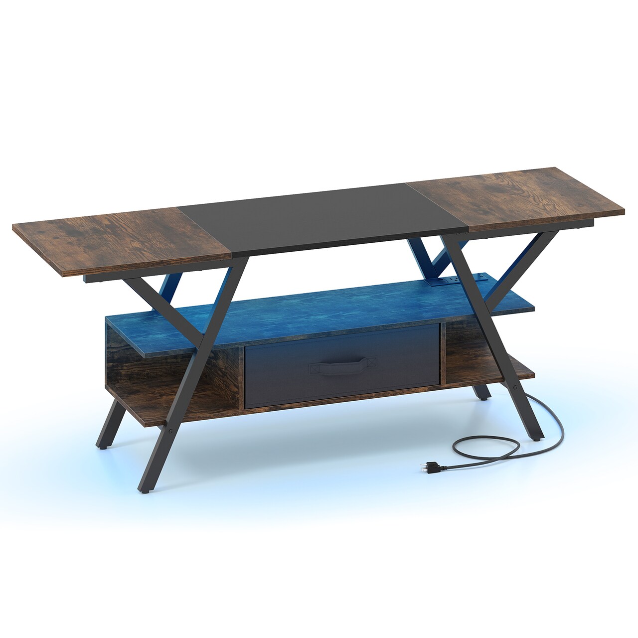 55-Inch Entertainment Center with LED Light Show, USB Charging Station and Metal Legs Storage Drawer